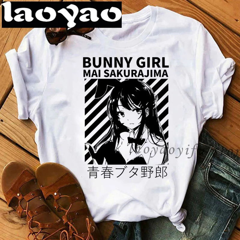 Фото Kawaii японское аниме Sakurajima Mai футболка сексуальная женская футболка одежда для мужчин Харадзюку эстетические Топы Рубашки №4