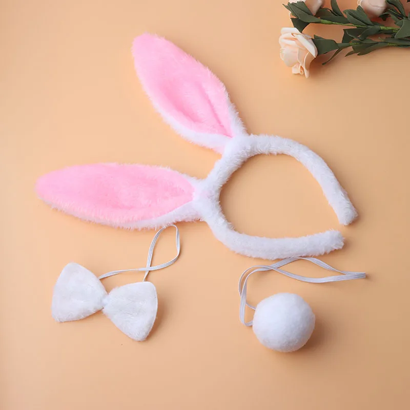 3Pcs/Set Cute Easter Adults Kids Rabbit Ear Headband Prop Plush Hairband Dress Costume Bunny Ear Hairband Party Decoration halloween glasses pumpkin spider bat funny glasses halloween party photo prop decoration adults kids party sunglasses christmas