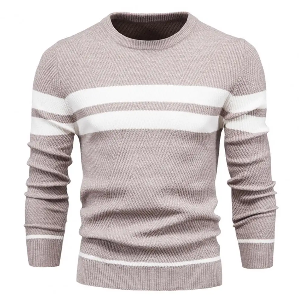 

Men's sweater O-neck Long Sleeve Pullover Sweater Striped Print Warm Knitting Tops sueter masculino