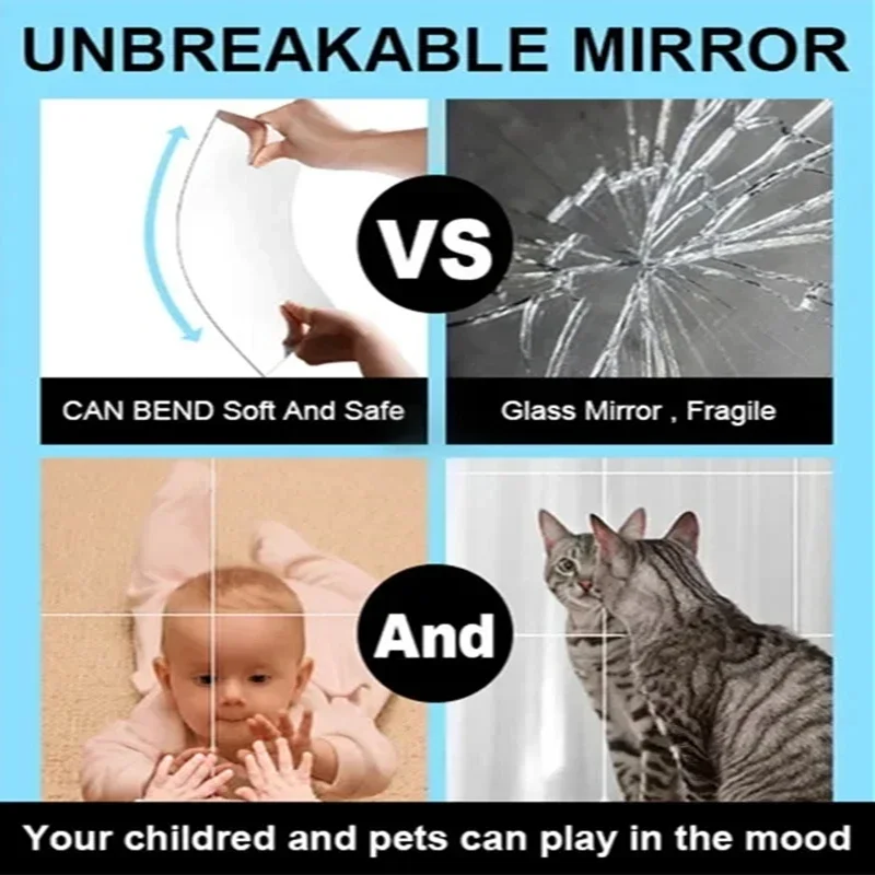 Elliptic HD Anti Fog Wall Mirror Sticker Self Adhesive Shatterproof Acrylic Non-Glass Safety Mirror Sheets for Home Decor