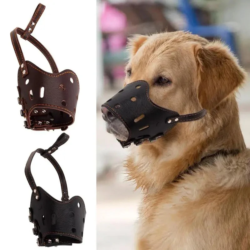Soft Leather Muzzle For Dogs Anti-biting Secure Adjustable And Breathable Pet Small Large Dogs Muzzle For Golden Retriever