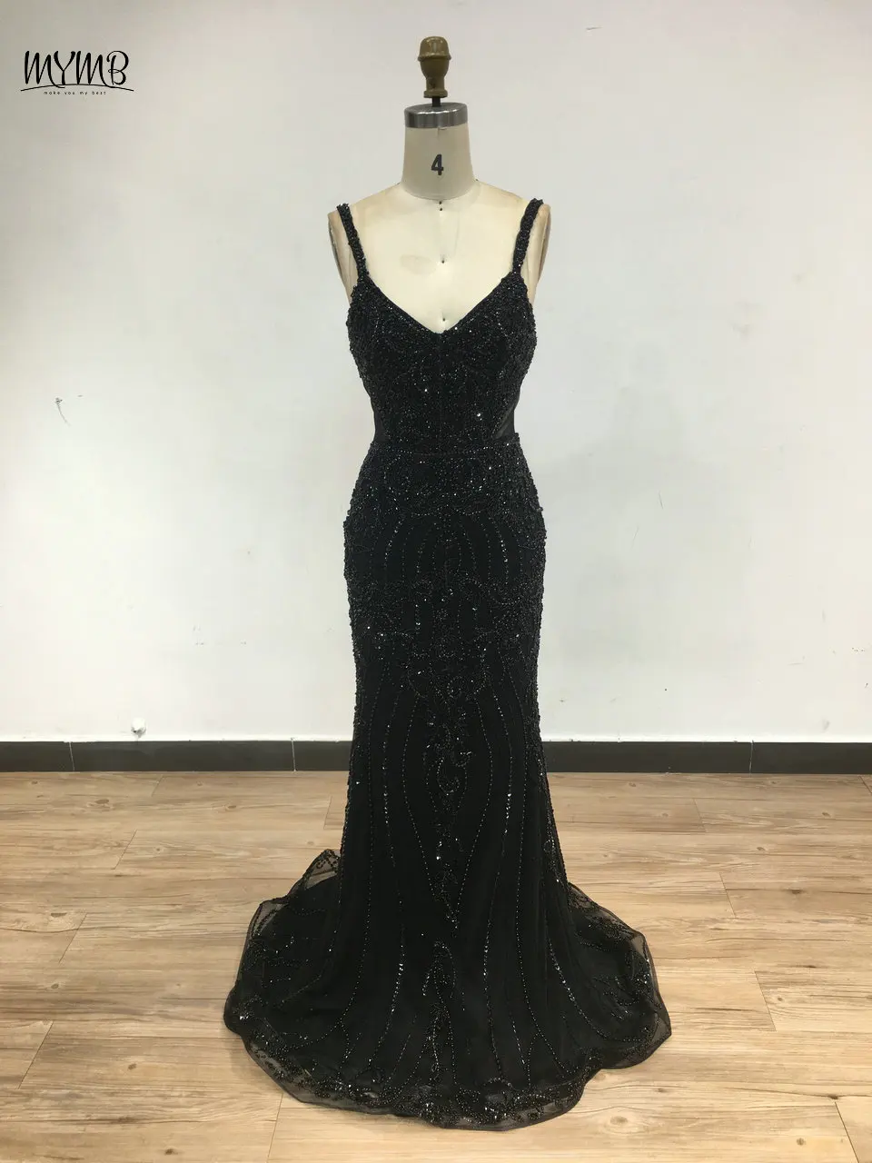 MYMB Luxuriöses grünes Meerjungfrau-Abendkleid mit Spaghettiträgern für formelle Anlässe, schulterfreies Hochzeitsgastkleid mit glitzernden Perlen – Detail 18