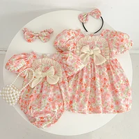 Summer Kids Baby Girls Short Sleeve Sisters Printing Dress Infant Rompers Baby Girls Sweet Princess Children Clothes Dress 1