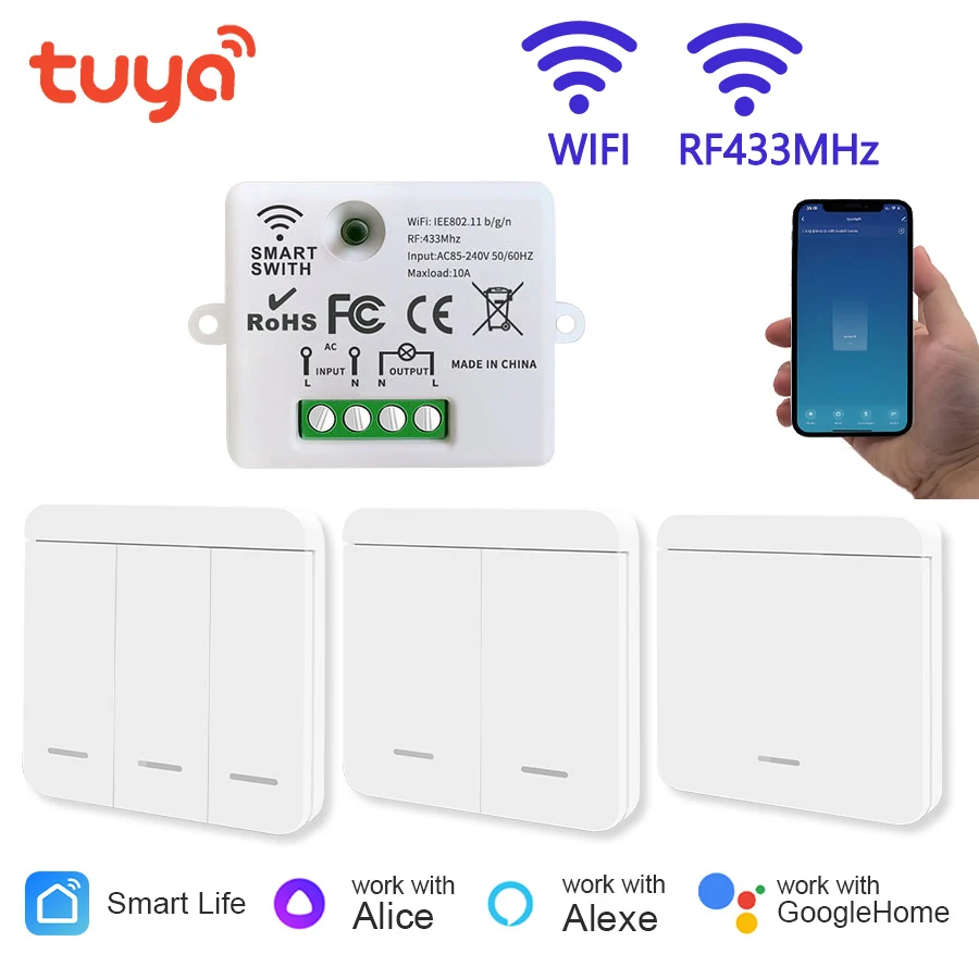 Smart light switch WiFi Light Switch Tuya Smart Home Smart Life RF433Mhz Wireless APP Voice Control