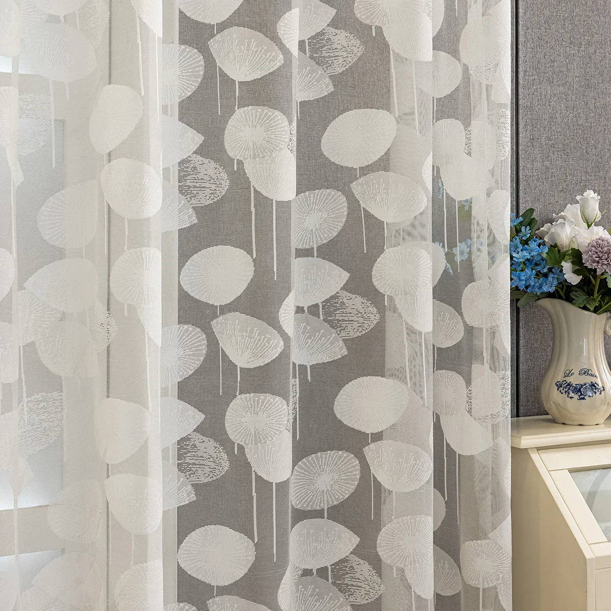 1pc Embossed Leaf High Precision Embroidered Gauze Curtains for Living Room Finished Window Curtains for Bedroom 4