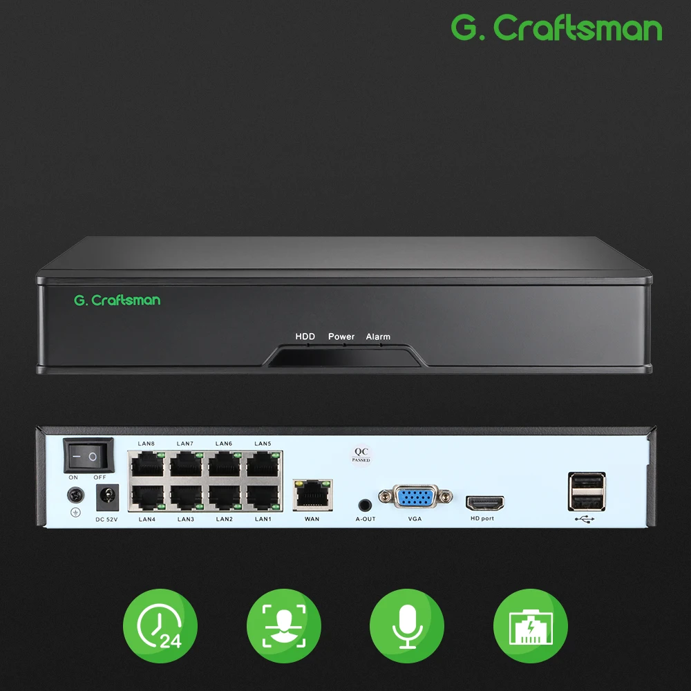 Network Video Recorder XMeye 8ch POE NVR 4K Support 16ch H.265+ 24/7 Recording