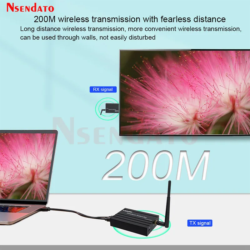 5G Wireless HDMI Video Transmitter and Receiver Extender 200m 1080P HDMI Wireless Display Screen Share Stick Adapter For PC TV