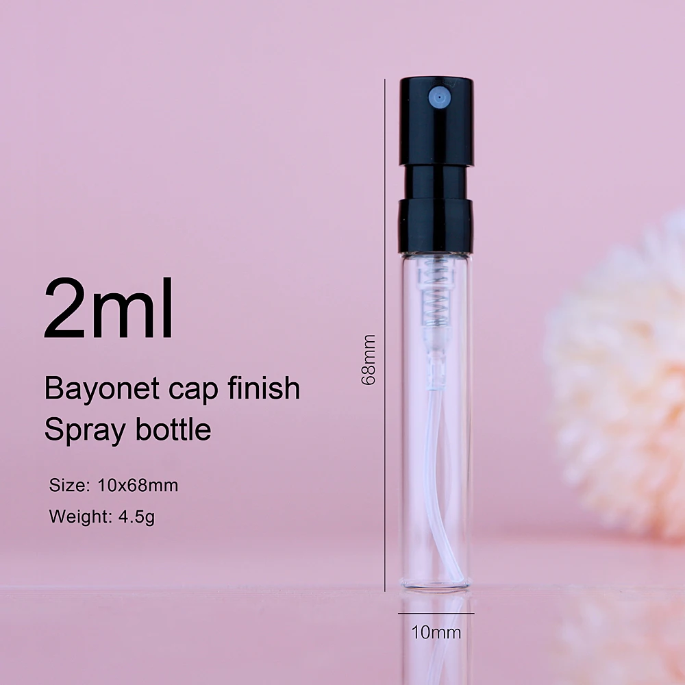 100 개/몫 2ml 총검 유리 병 리필 형 향수병 미니 향수 샘플 테스터 병 인쇄 로고 추가 지불