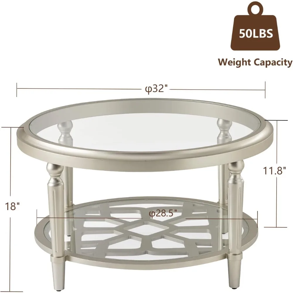 Round Coffee Table, MDF Sofa Table with Storage Open Shelf, Double-Tempered Glass Living Room Table, End Table for Livin 2