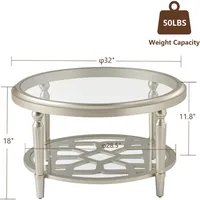 Round Coffee Table, MDF Sofa Table with Storage Open Shelf, Double-Tempered Glass Living Room Table, End Table for Livin 2