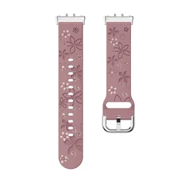 Floral Engraved Watch Band with Silver Rose Gold Metal Connector - Women's Replacement Wristband - Samsung galaxy fit3 (B Smoky Purple Pink )