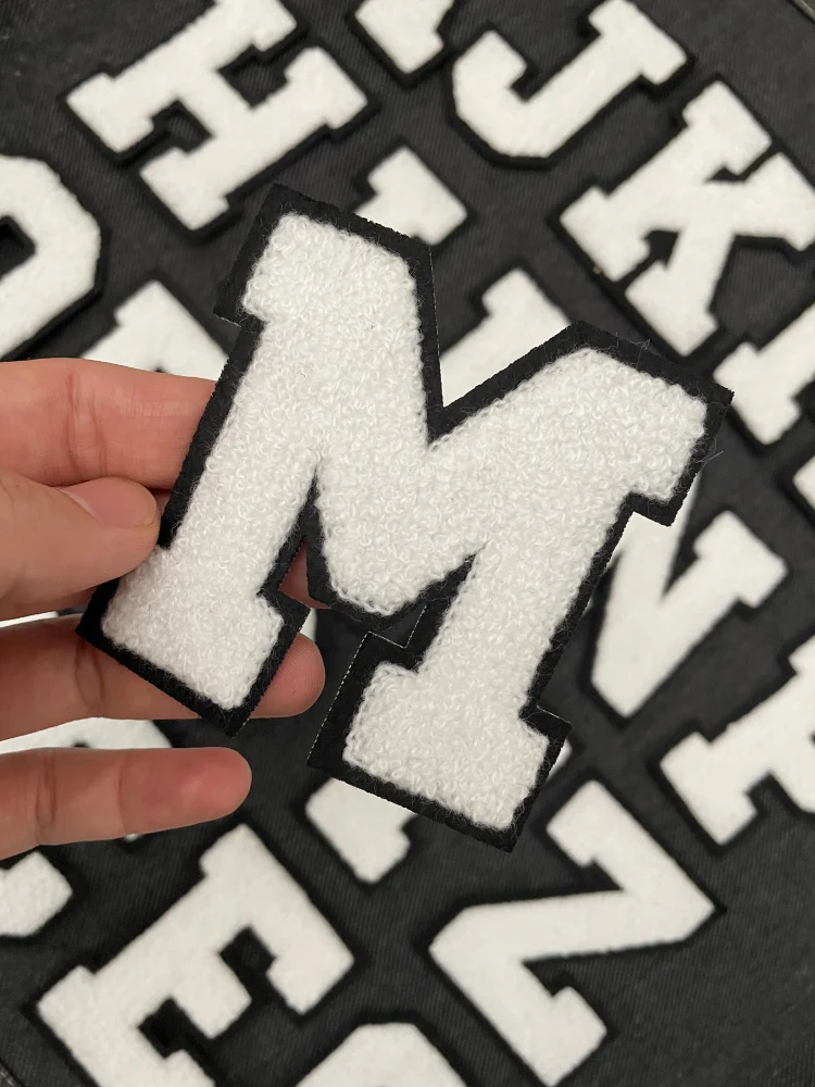 8cm Black & White Chenille Embroidered Letter Patches
