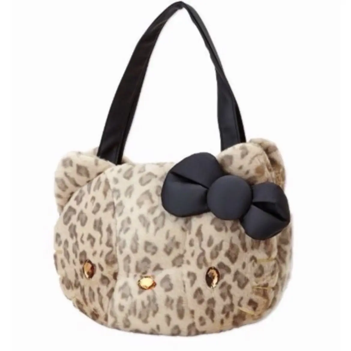 

Miniso Sanrio Hellokitty Plush Fabric Leopard-Print Shoulder Bag Handbag for Women Large Capacity Tote purse side bags for girls