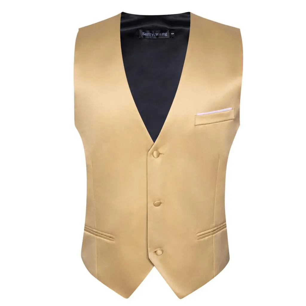 Luxury Vest for Men Gold Solid Silk Satin Waistcoat Bowtie Tie Set Sleeveless Jacket Wedding Formal Male Gilet Suit Barry Wang 3
