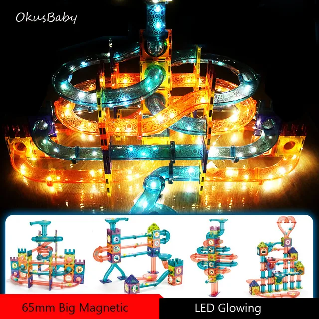 LED Color Square Magnetic Lighting Rolling Ball Track Building Blocks Variantion Magnetic Pieces Children's Pipeline Blocks Toy 1