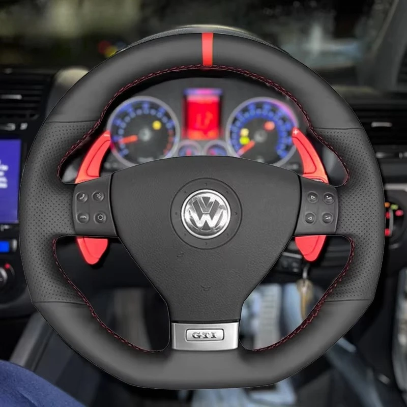Maßgeschneiderte Auto-Lenkradabdeckung, rutschfestes Ledergeflecht für Volkswagen VW Golf GTI 5V R32 Scirocco Tiguan Passat Variante