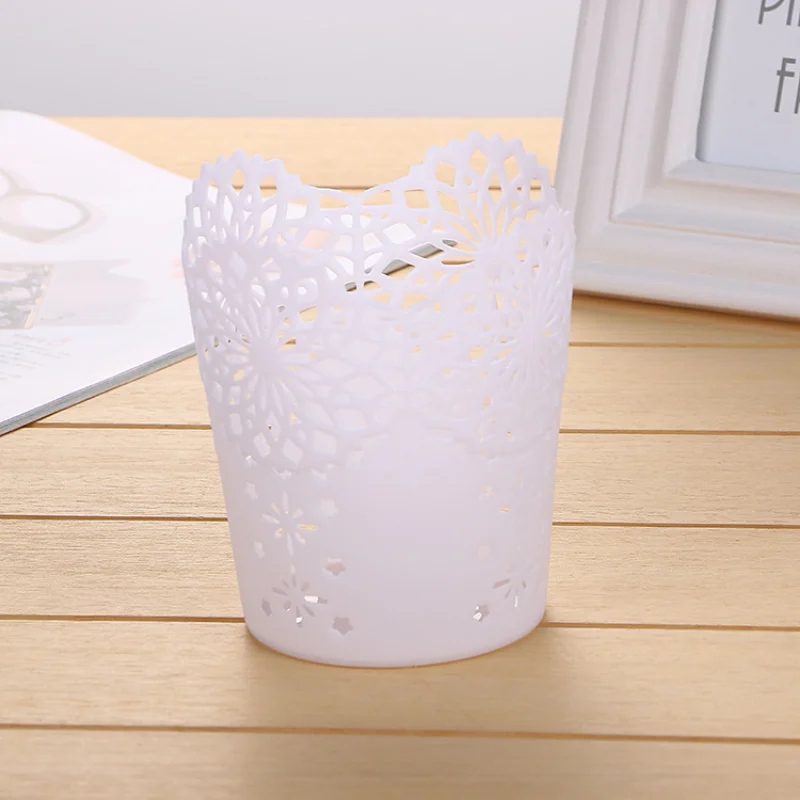 Pen Holder Creative Hollow Roses Pen Pencil Pot Holder Brush Storage Container Desk Organizer Plastic Stationery Office Supplies
