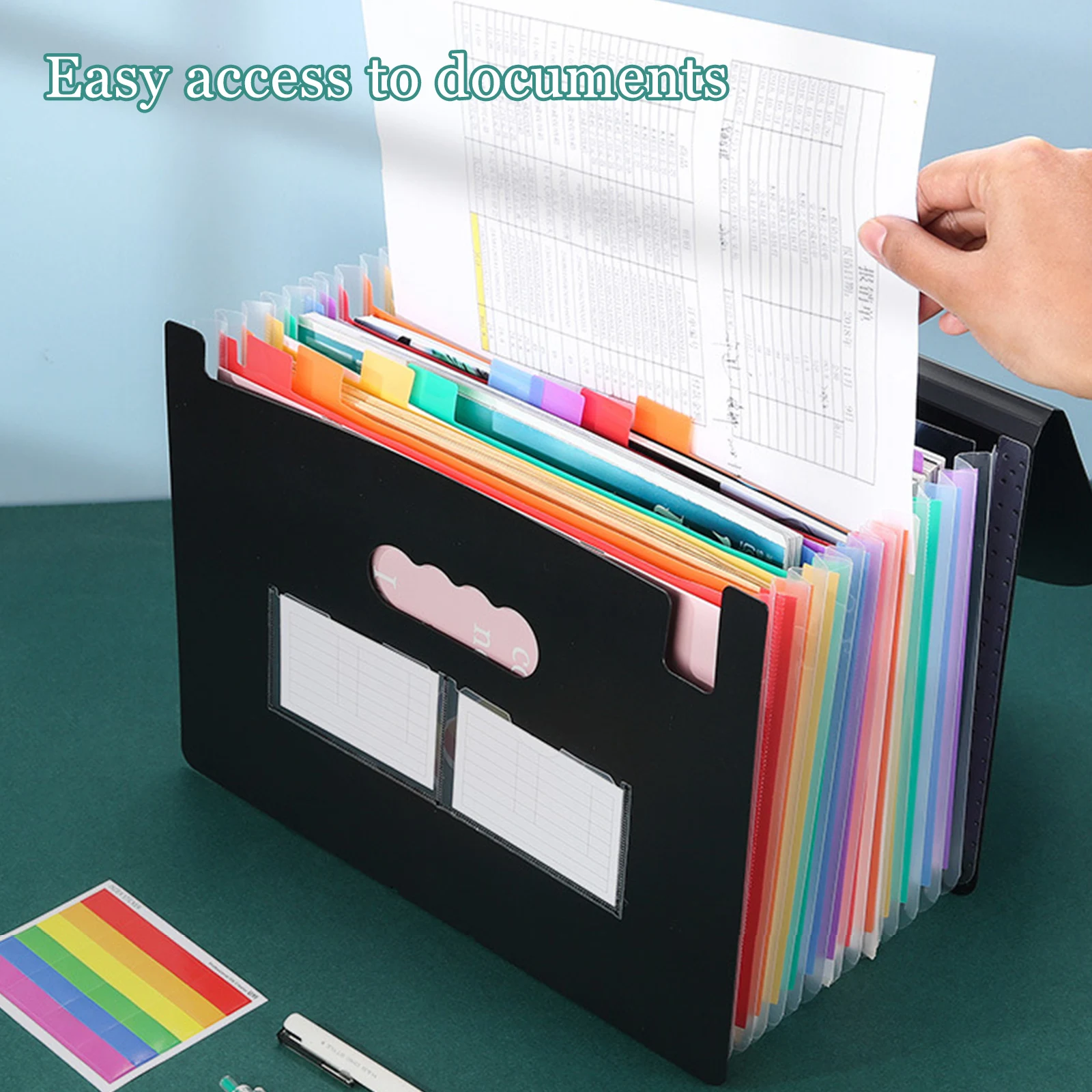 Accordion File Organizer, 25 Pockets Expanding File Folder, Portable Monthly Bill Receipt Documents Organizer, Colorful Tabs, Letter/A4 size, Black