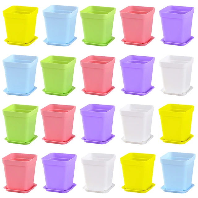 10pcs 7x7cm Plastic Square Flower Pot with Cover Garden Balcony Office Desktop Flower Pot Plant Growing Container 4