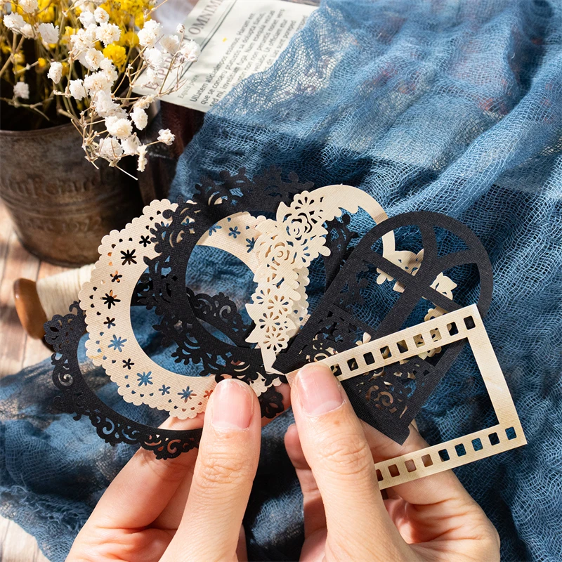 

16Pieces Lace Material Paper Border Museum Vintage Hand Tent Collage Hollow Embossed Decorative Handmade Paper 6 types