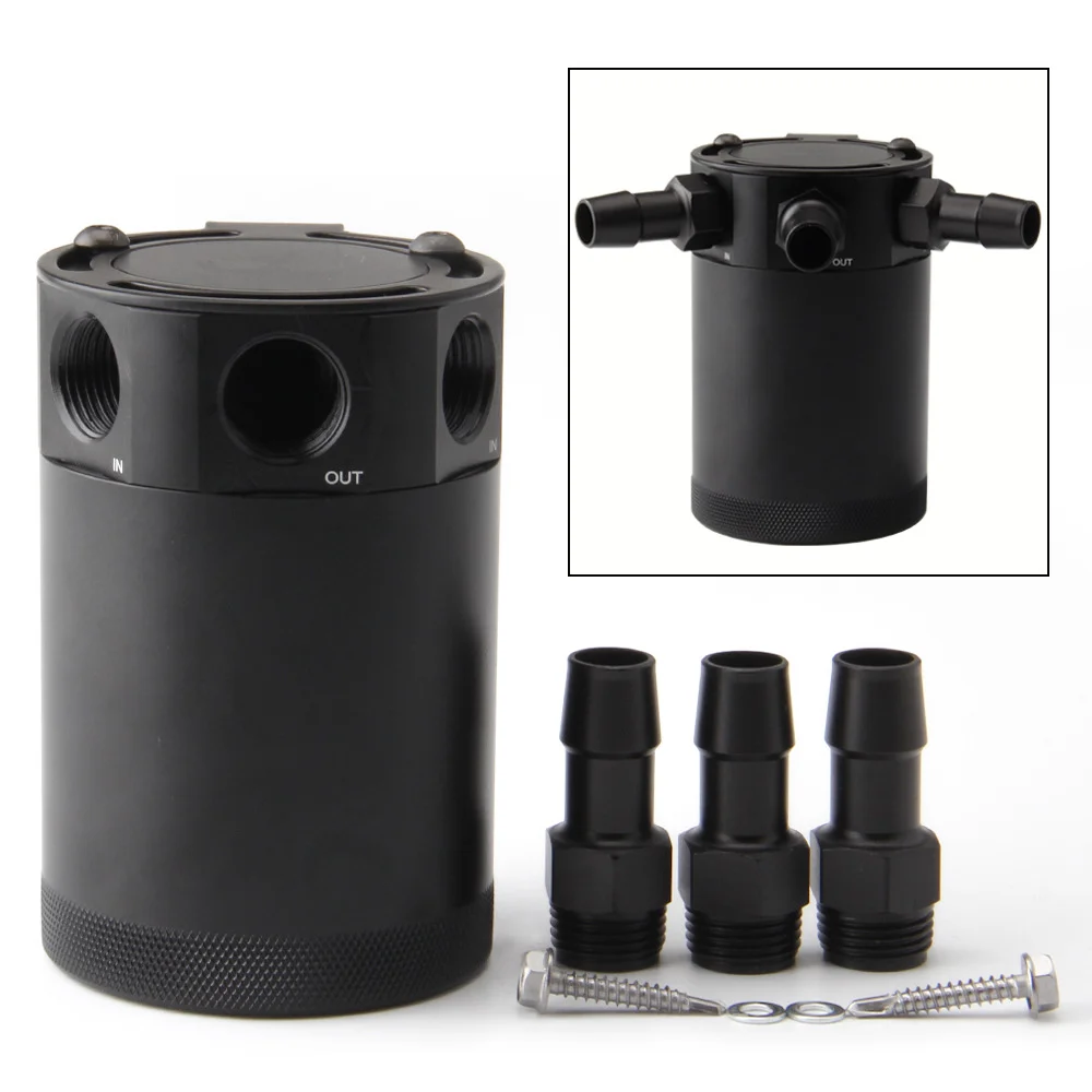 Universal Racing Baffled 3 port Oil Catch Can Tank Air Oil Separator With Removable Valve 3-hole Kettle