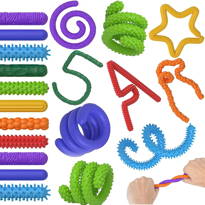 8개입 텍스처드 플렉시블 센서리 피젯 스틱 스트레스 불안 완화 장난감 ADHD..