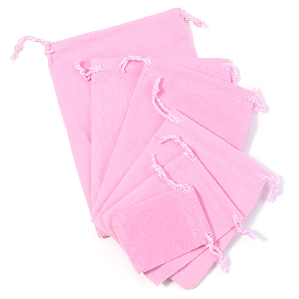 5–10 Stück/Lot rosa Samtbeutel mit Kordelzug, Schmuck-Geschenkverpackungsbeutel für Hochzeit, Süßigkeiten, Weihnachtsgeschenk, Halskette, Armband, Aufbewahrungsbeutel