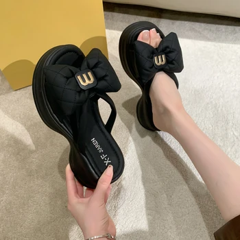 Women Slippers 2024 New Summer Casual Shoes Versatile Thick Sole Sandals Women Outwear Bow Beach Slippers Sexy Slides Women 1