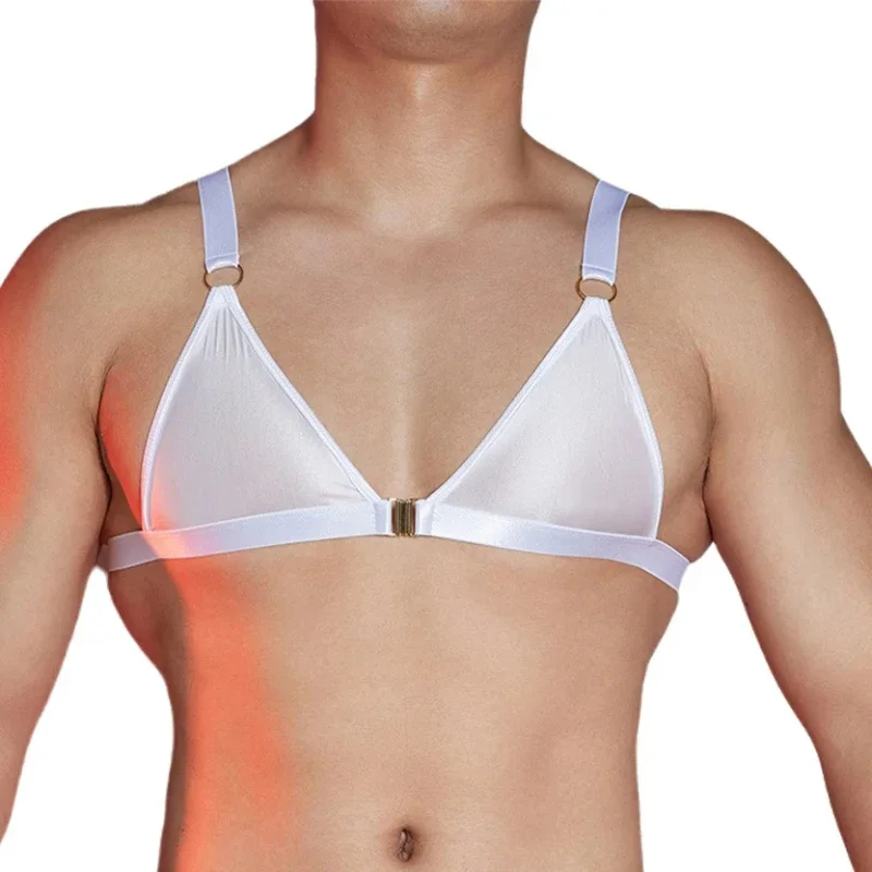 Men's Sissy Bra Tops Lingerie Underwear Glossy Triangle Bra Top Stretchy Unlined Crossdresser Bralettes Exotic Nightwear