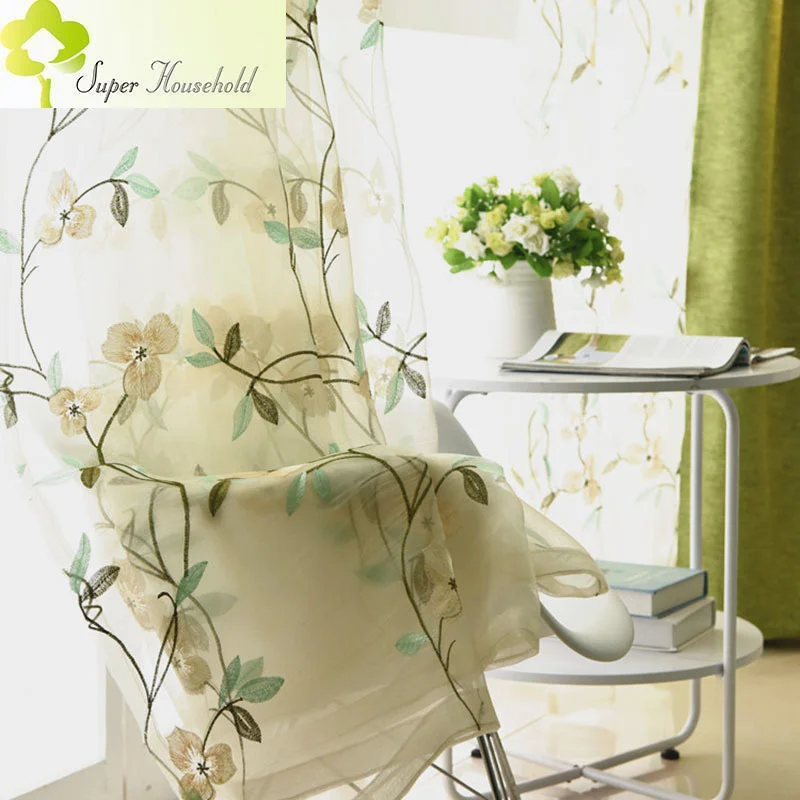White Tulle Window Screen Embroidered Magnolia Curtains for Bedroom Living Room Yarn Sheers Finished Custom