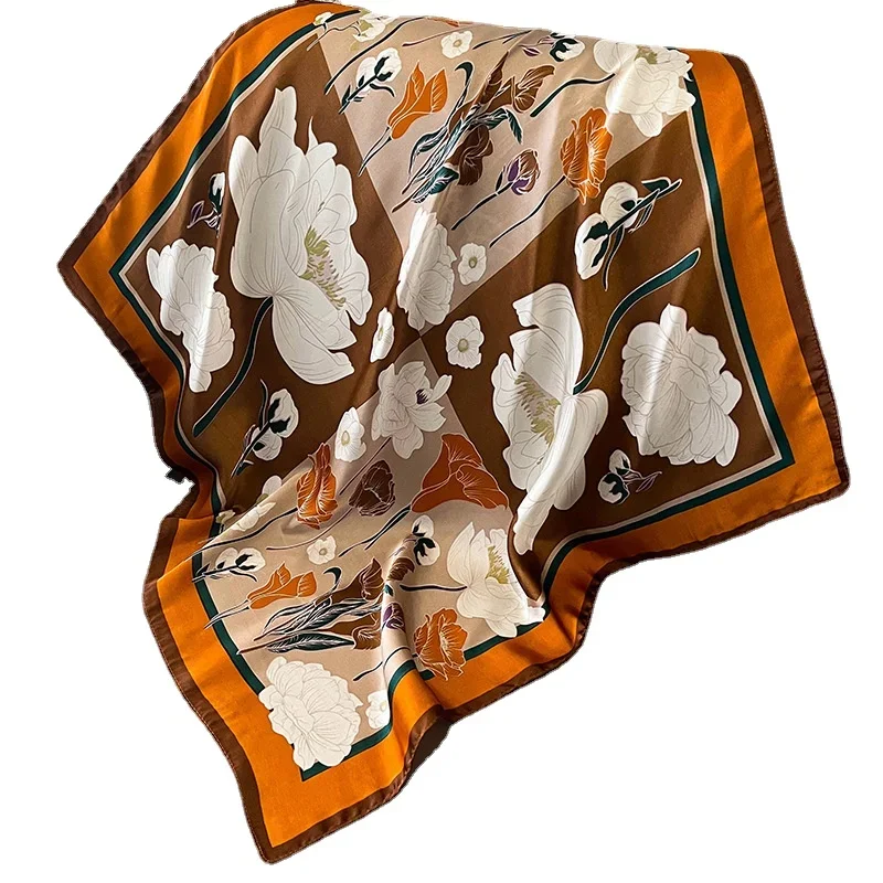 2024 New Silk Square Hair Scarf Foulard Pashmina Shawls Wraps Neck Scarves Women Floral Bandana Headbands Floral Bufandas Female 6