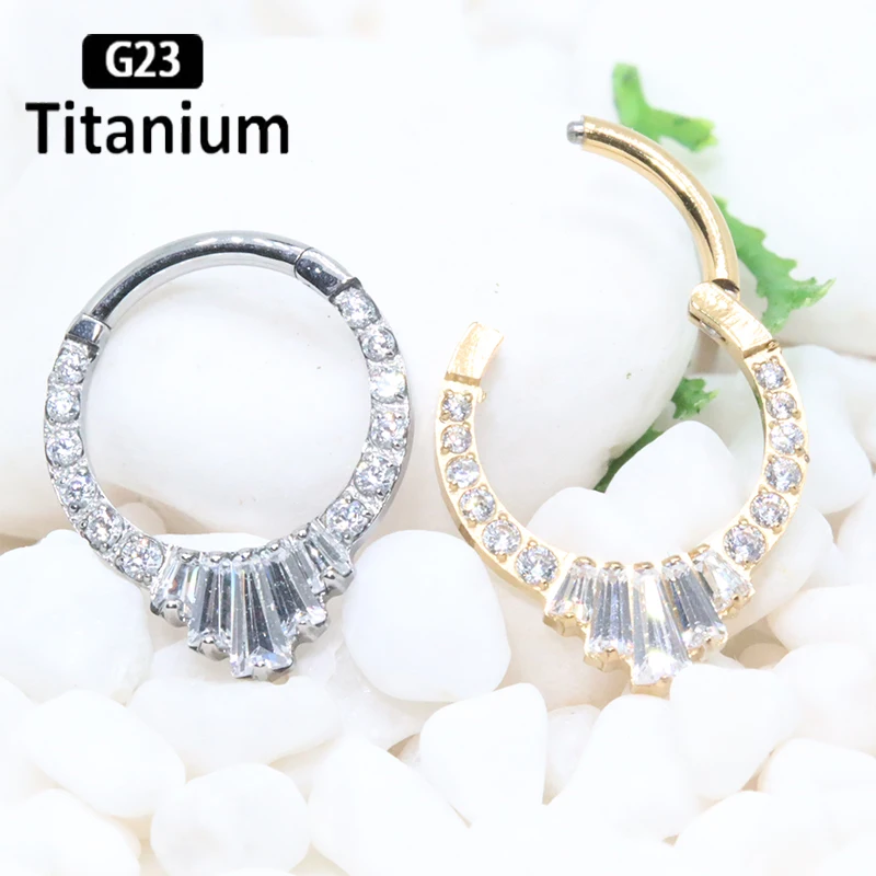 G23 Titanium Piercing Nose Rings Septum Hoop Flat zircon crown 8/10mm Cartilage Body Jewelry Solderless Tragus Helix Earring 16G