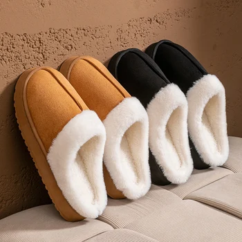 Fashion Fluffy Platform Slippers for Women Men Winter Plush Warm Cotton Shoes Woman Comfort Non Slip Unisex Home Slippers 1