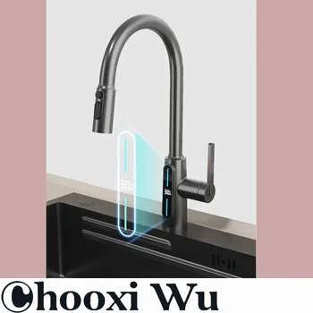 CHOOXIWU-หน้าจอดิจิตอล/ดึง/เย็นและร้อน/ก๊อกน้ำสำหรับห้องครัวเหนี่ยวนำอัจฉริยะ, ก๊อกน้ำอ่าง 1