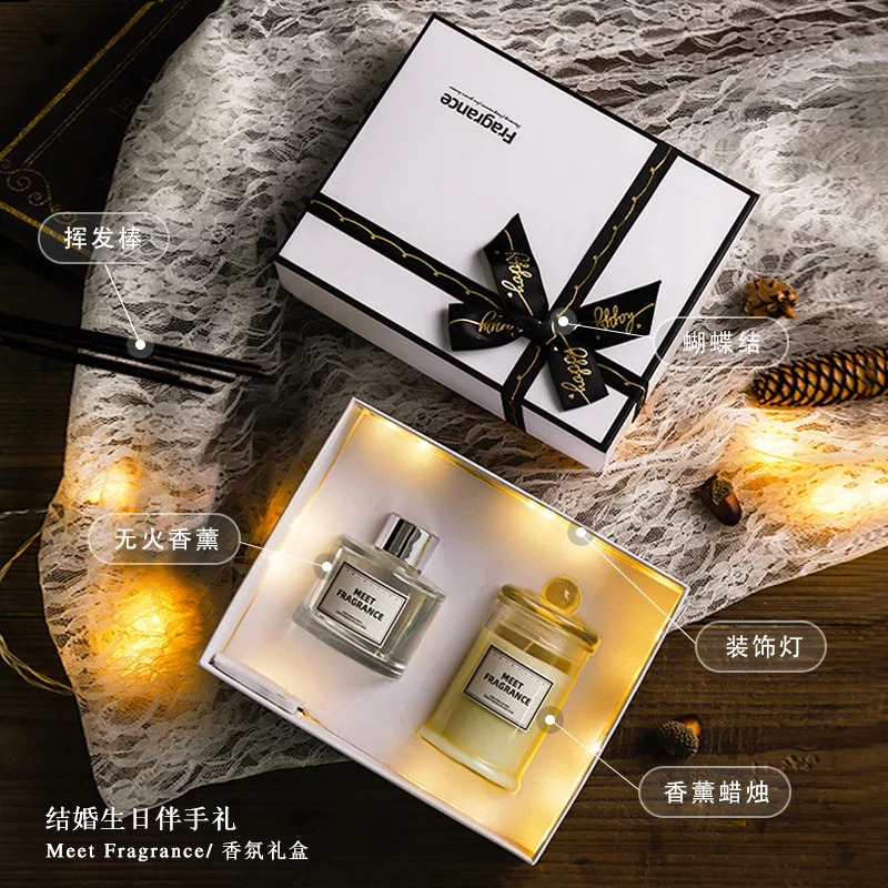 Home Fragrance Gift Set with 100g Soy Wax Scented Candle, 100ml Reed  Diffuser, Black Fiber Rattan Sticks and Decorative Lights - AliExpress