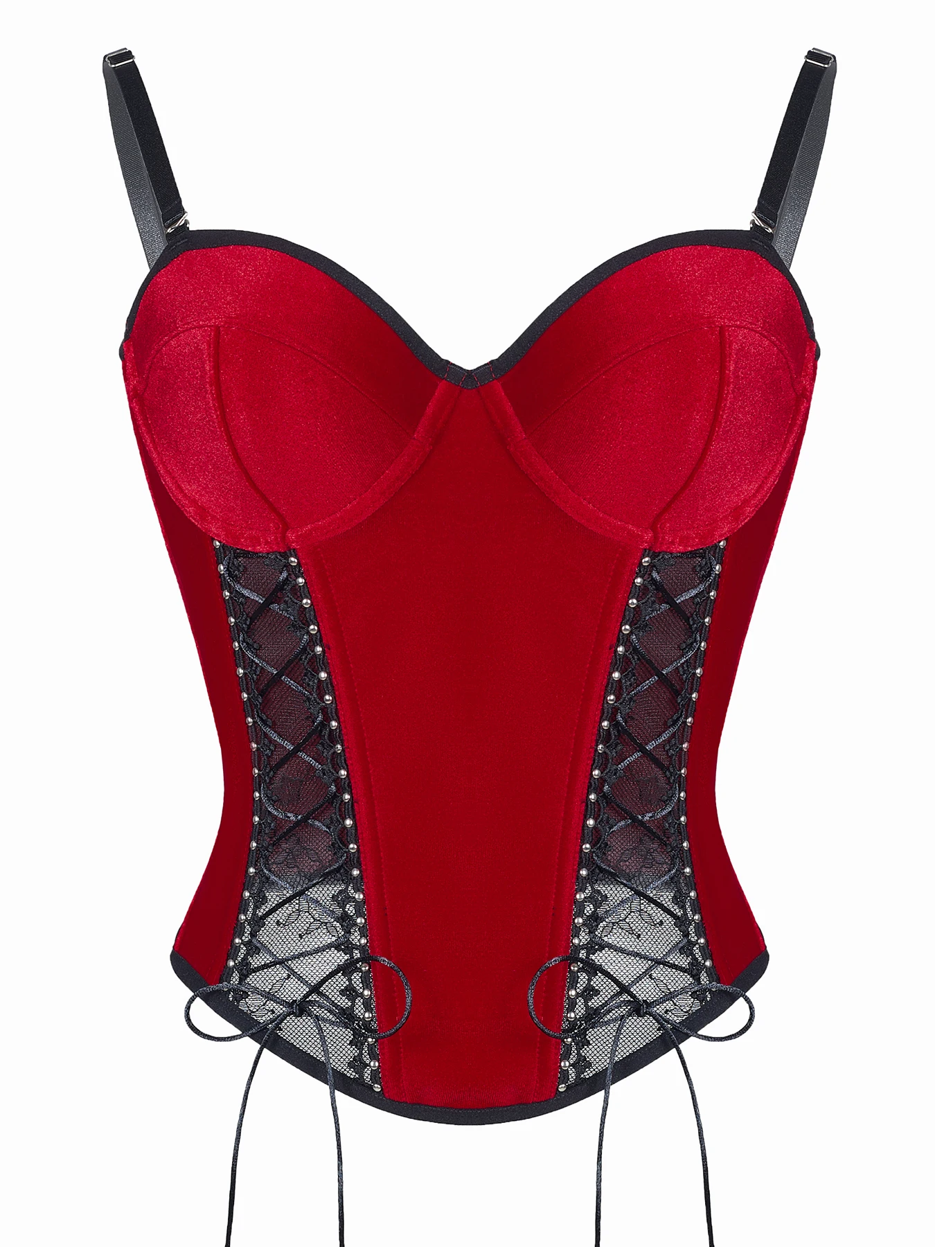 Christmas Red Black Lace Fishnet Boned Bodysuit, Sexy Push Up Corset Shapewear with Side Smoothing, Tummy Control Lingerie