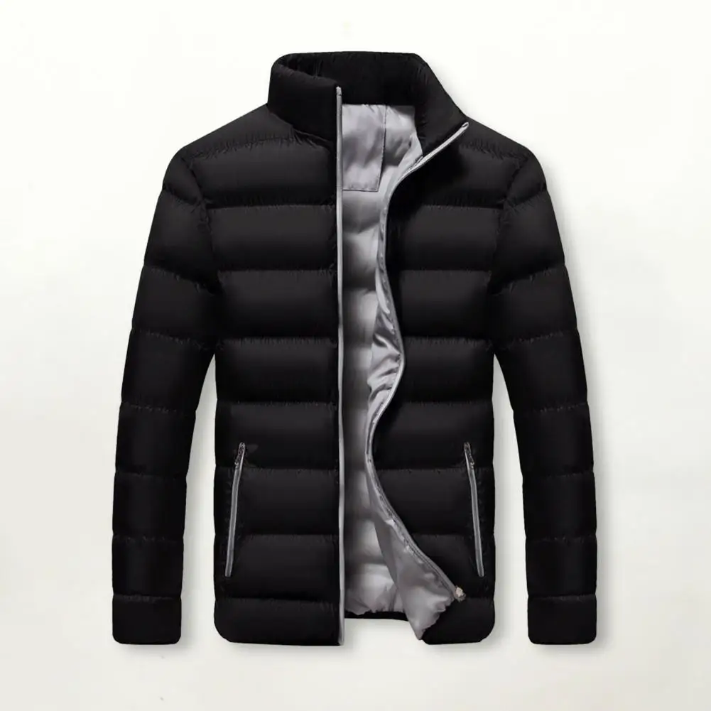 

Men Cotton Jacket Stylish Men's Cotton Jacket with Contrast Color Warm Winter Outwear Zipper Pocket Casual Loose Fit for Autumn