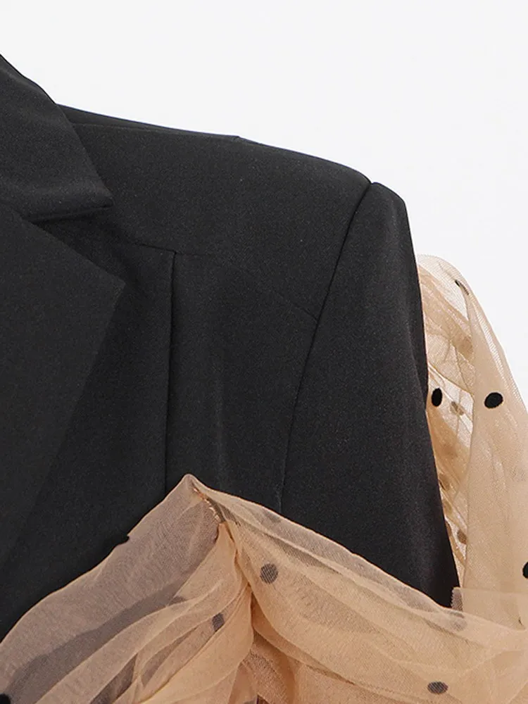 TWOTWINSTYLE Colorblock Elegant Blazers For Women Notched Collar Long Sleeve Patchwork Bowknot Casual Blazer Female Fashion New