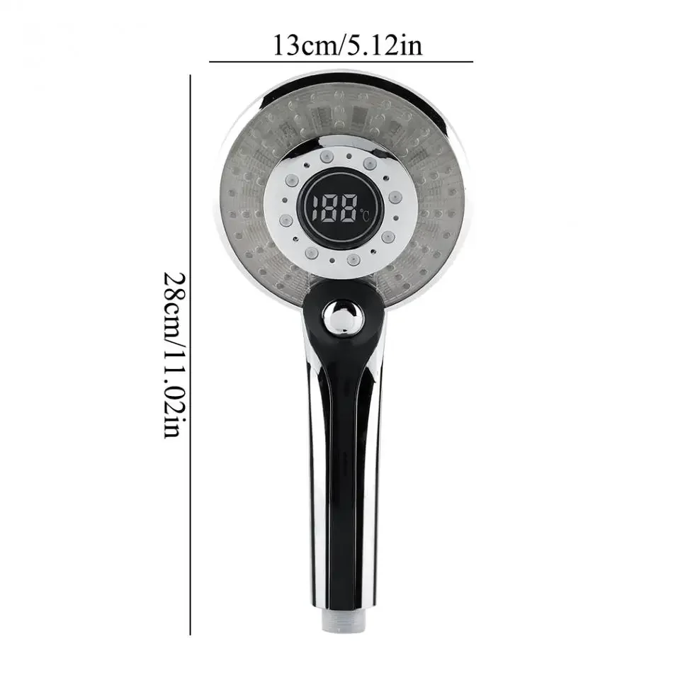 LED Shower Head with Digital Temperature Display and Color-Changing Mode