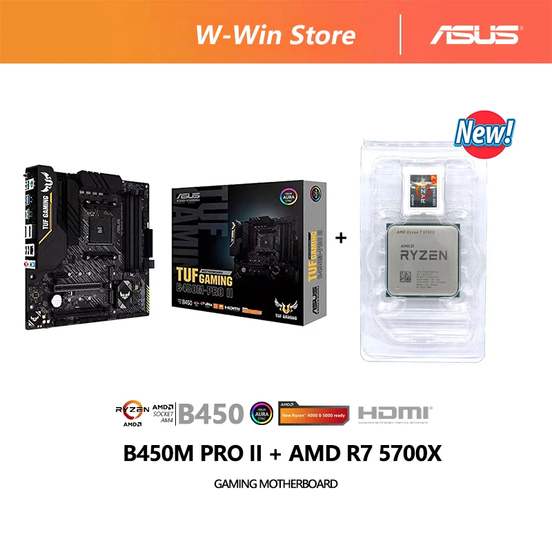 AMD Ryzen 7 5700X R7 5700X CPU 프로세서, ASUS TUF GAMING B450M PRO II 마더보드, DDR4 3466MHz, 쿨러 없음, 신제품