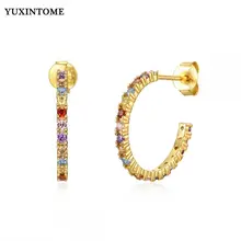  Women 925 Sterling Silver Ear Needle Big C Hoop Stud Earrings Exquisite Crystal Colored Zircon Gold Fashion Party Huggie Jewelry 