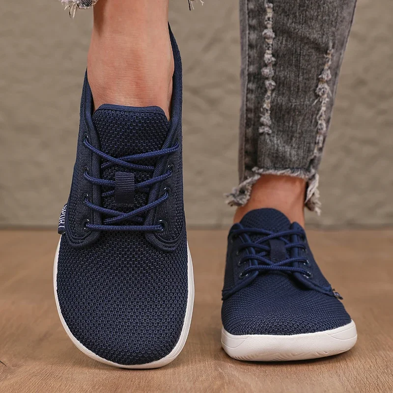Womens Minimalist Walking Sneakers Shoes Wide Toe Barefoot Casual Wide Last Canvas Black Flat Board Shoes Breathable Mesh Shoes