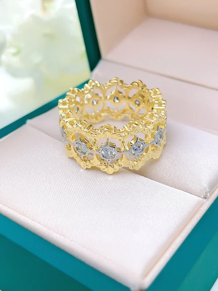 2023 New 925 Silver Hollow Ring Set High Carbon Diamond Fashion Retro Engagement Jewelry