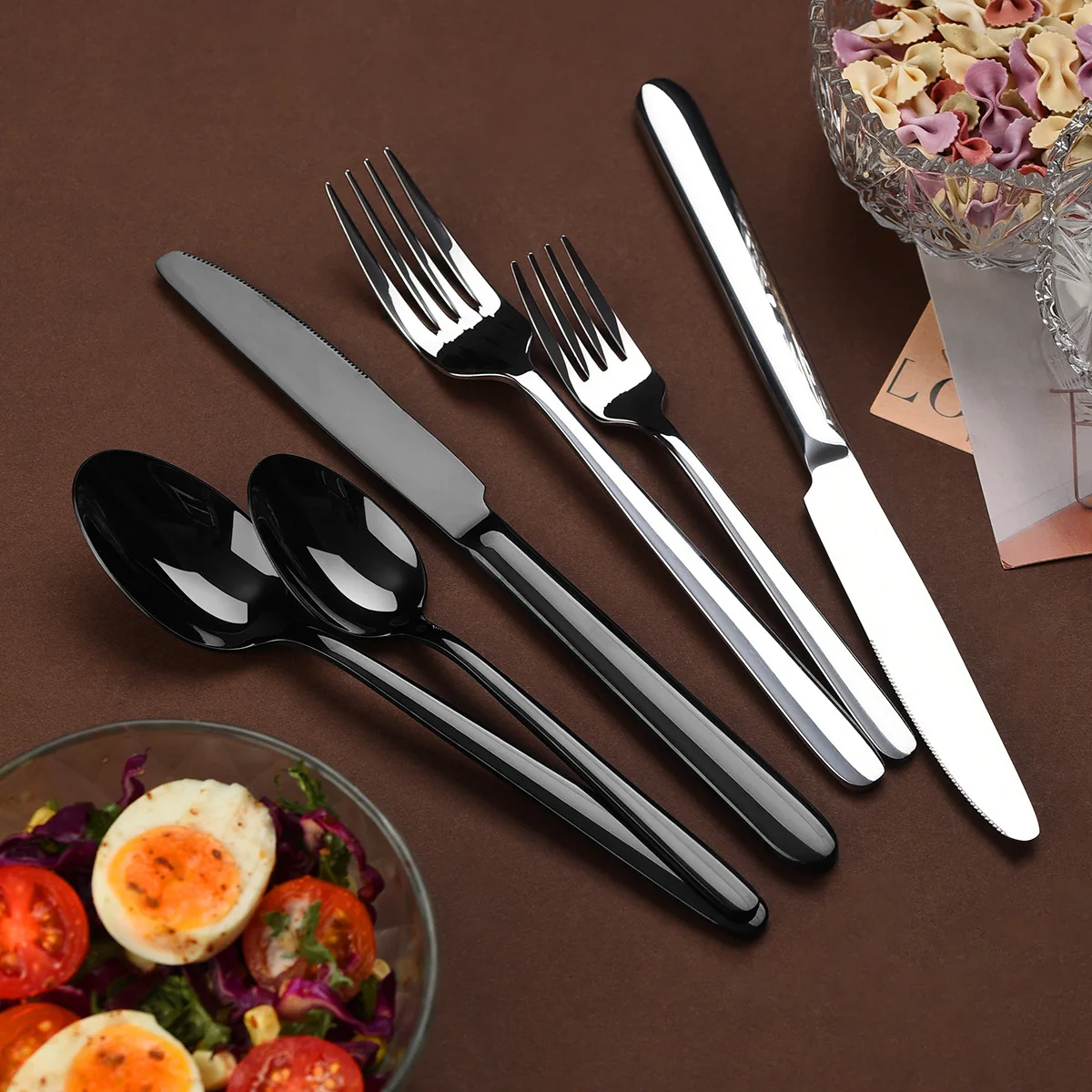 5Pcs stainless steel dinnerware hotel high-end Western food tableware foreign trade steak knife, fork and spoon cutlery set