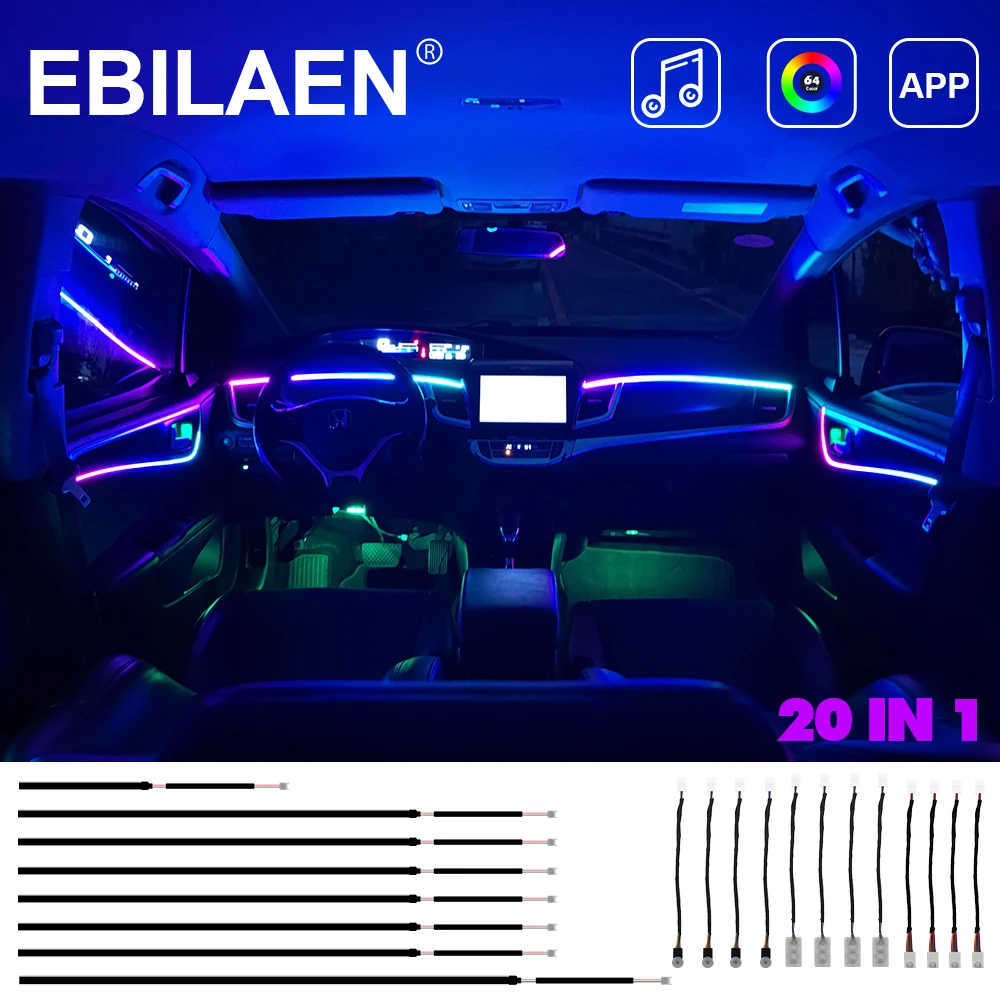 Universal Car Atmosphere Interior Rainbow Light Flowing Dual Zone Led