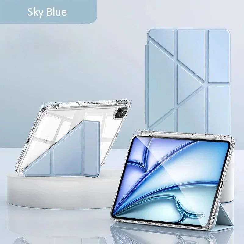 Transparent Multi-Folding Tablet Cover with Pencil Holder