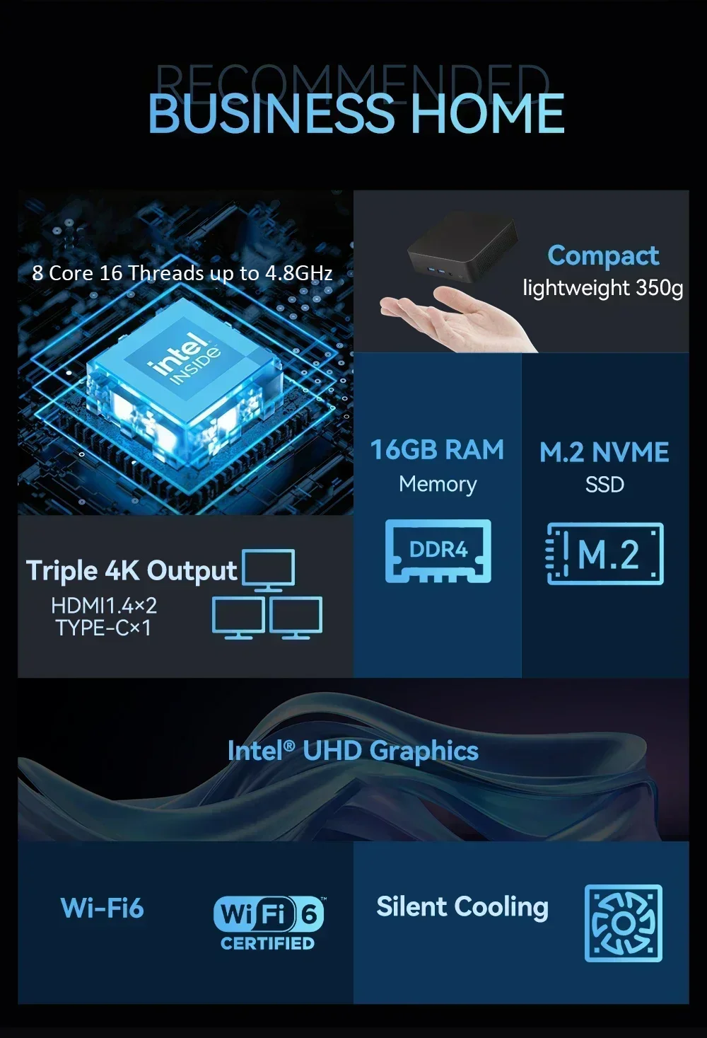2026 미니 PC 인텔 코어 i9 10980HK 16GB 램 1TB/2TB SSD 휴대용 게이밍 사무용 데스크탑 컴퓨터 WiFi 6 4K HD 미니 PC 호스트