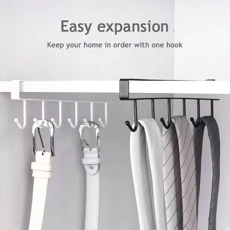 6 Hook Coffee Cup Mug Holder Black White Hooks Shelf Multifunction Kitchen Cabinet Sundries Organizer Storage Hanger kitchen organizer kitchen organizer rack wall mounted hook rack
