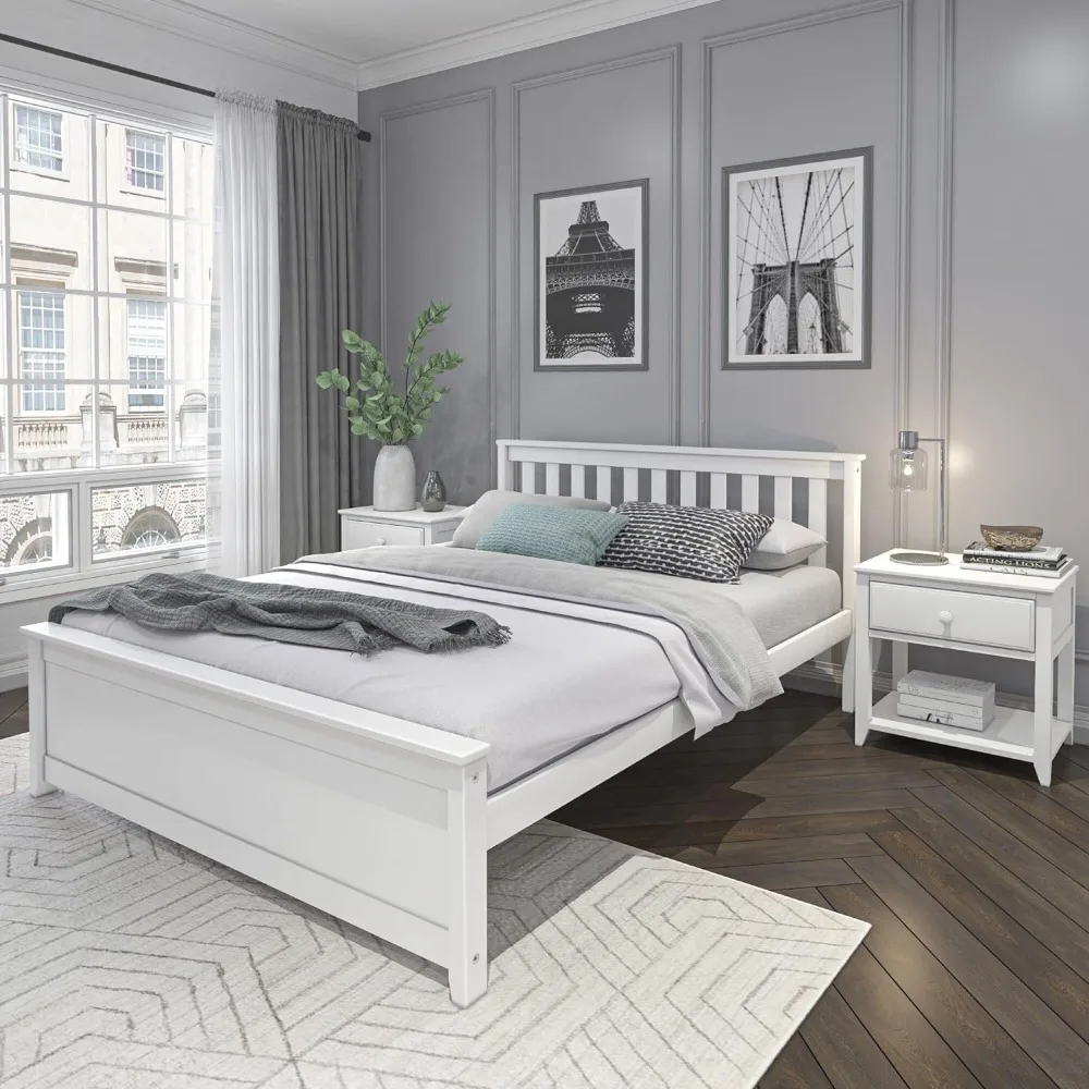 Solid Wood Queen Platform Bed with Headboard 1
