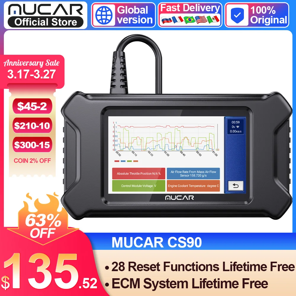 

Диагностический сканер MUCAR CS90, Obd2 сканер 28 для автомобилей, с функцией сброса обслуживания